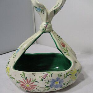 Vintage HP Floral Ceramic Basket Candy Dish  by Mancioli Made In Italy Italian